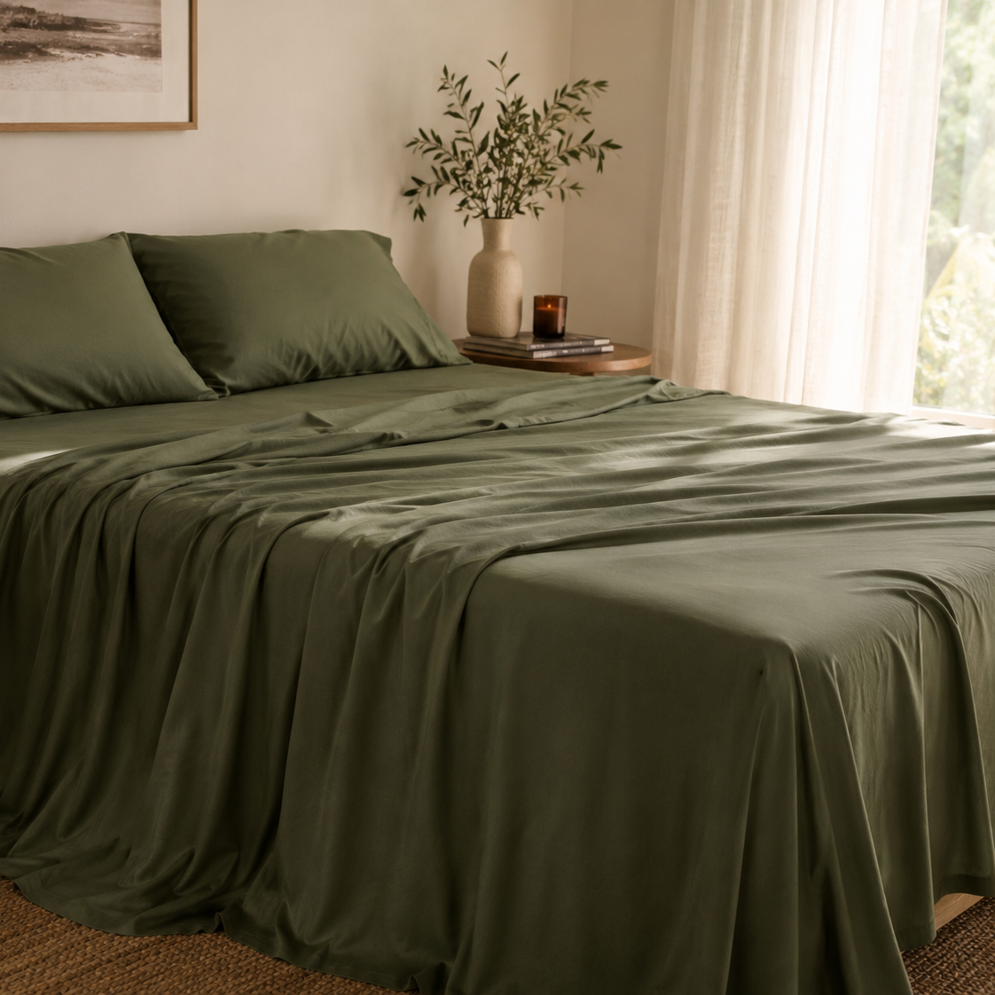 Olive green bed sheets