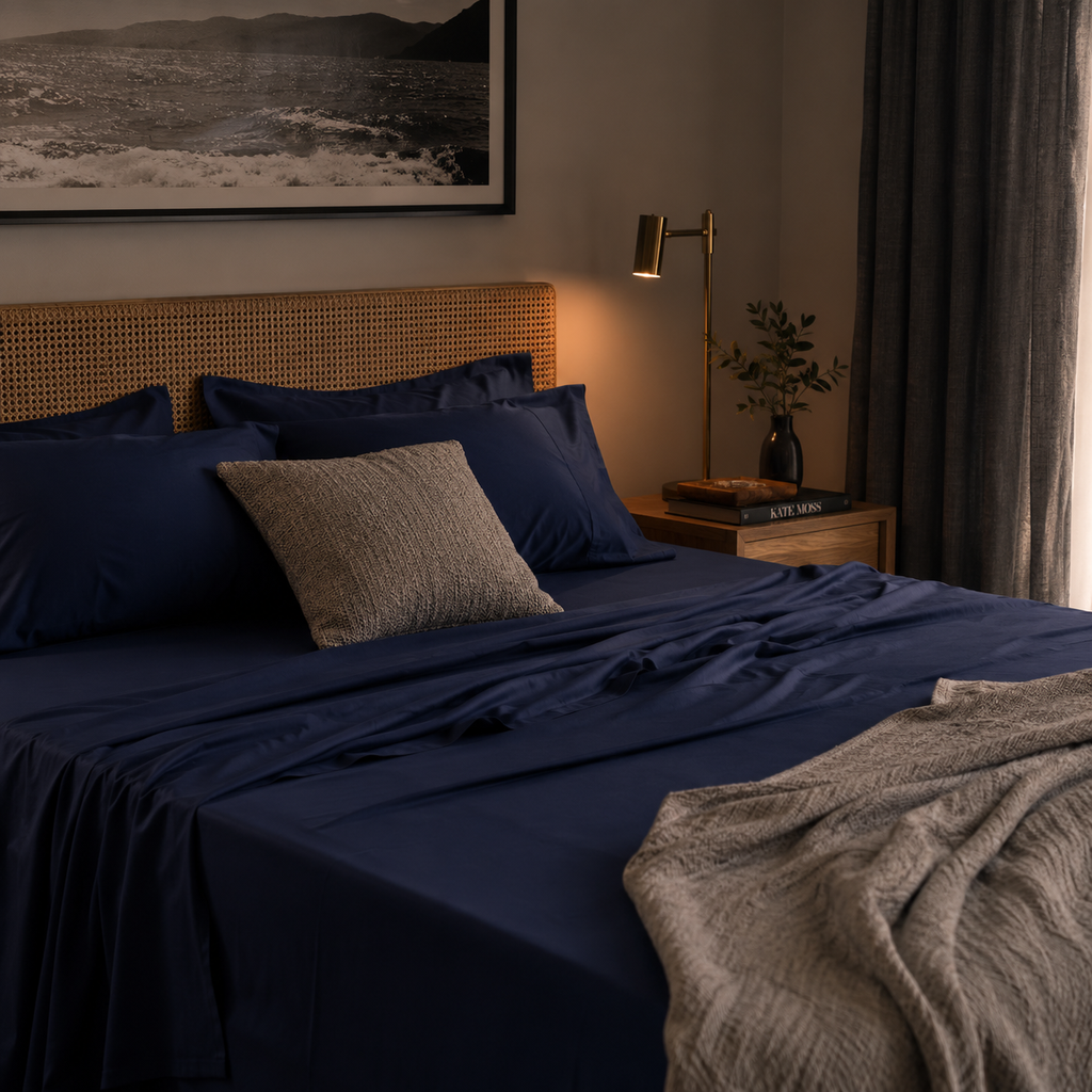 Navy Bamboo Sheet Set • Super King