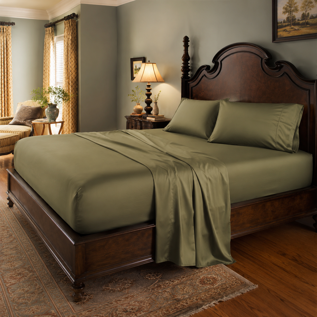 Olive Green Bamboo Sheet Set • Super King